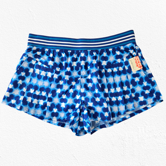 Free People Movement Blue Combo Print Lined High Rise Running Shorts Size Large
